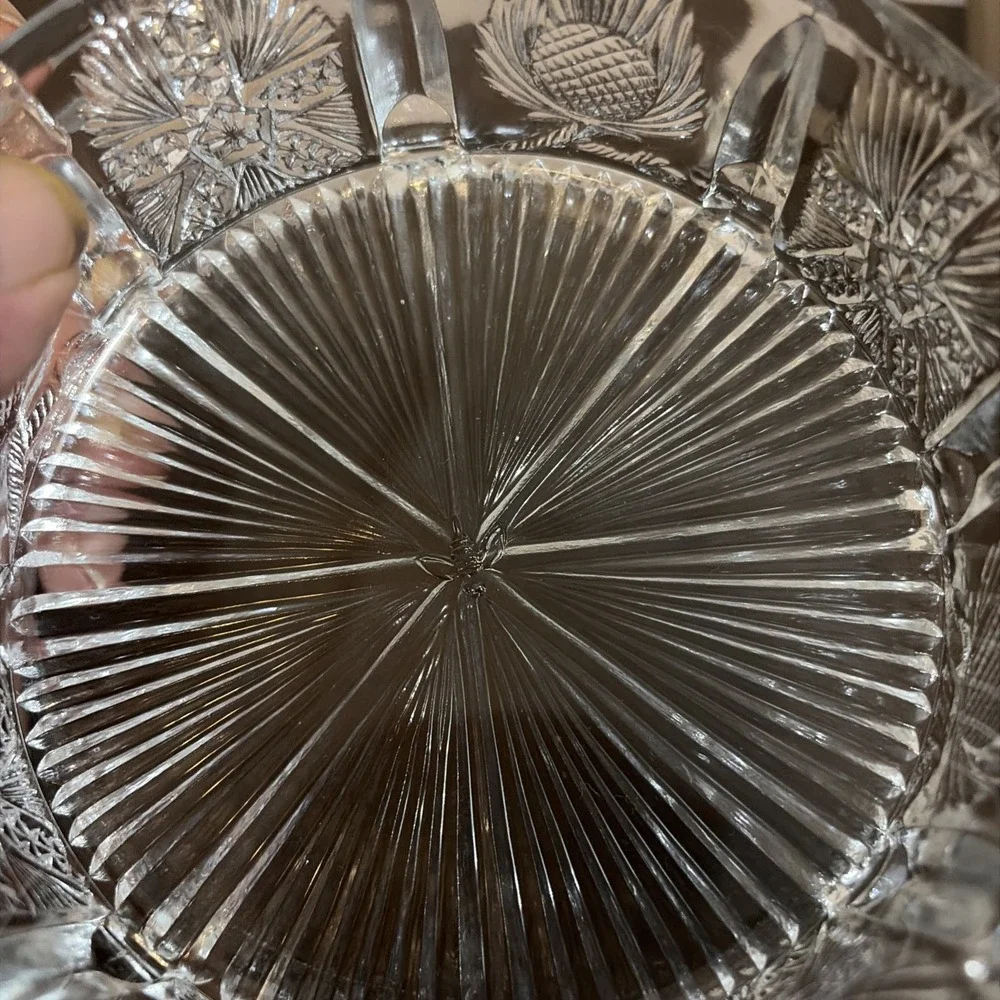Antique Higbee Panelled Thistle Domed Round Covered Butter Dish Glass Bee UV Glo